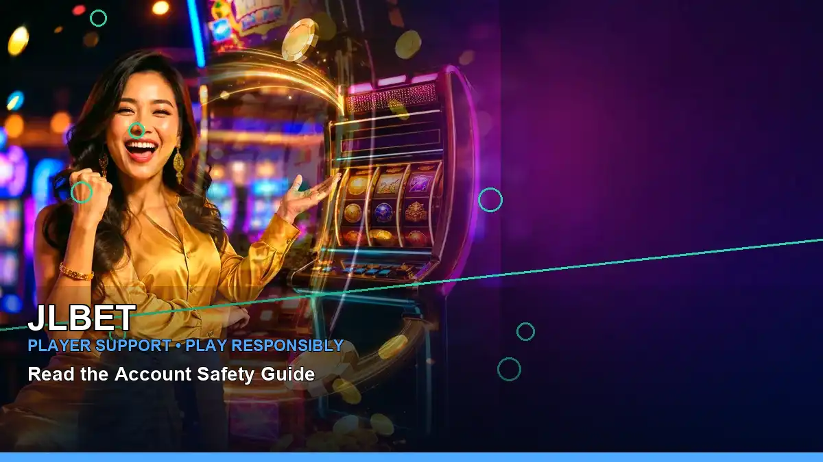 JLBET Golden Land information for Philippine users, showing a mobile casino gaming scene with a player using a phone