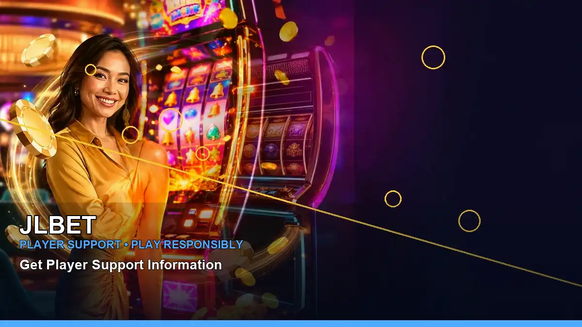 JLBET lucky reels online slots with an adult Filipina casino host in a left-framed composition